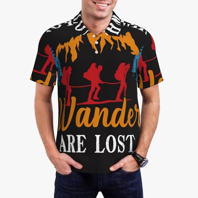 Fotbe Not All Who Wander Are Lost Hiking Camiseta Polo de Golf para Hombre con Estampado – Camisa Deportiva Transpirable con Cuello Abotonado-Medium