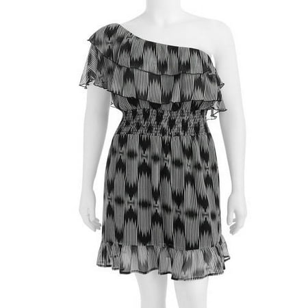 Juniors' Plus Floral One Shoulder Woven Dress