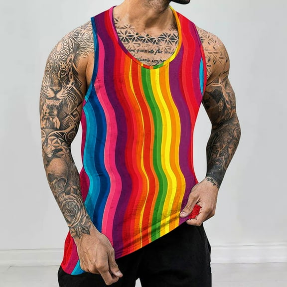 ALLLIST Big And Tall Mens Tank Tops Sleeveless Summer Pullover Rainbow Casual Undershirts for Men Size S-4XL