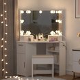 thumbnail image 2 of BeesClover Corner Makeup Vanity Set with Lighted Mirror & Power Outlet – 2-Drawer Vanity Table with Stool, 3-Color Dimmable LED Lights, 2 of 7