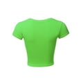 thumbnail image 3 of A2Y Women's Basic Solid Printed Scoop Neck Cap Sleeve Fitted Crop Rayon Top Tee Shirt Lime XS, 3 of 3