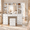 White, variant on Vanity Desk Full Length Mirror & LED Mirror with Power Outlet, Makeup Vanity 14 Drawers & 10 Shelves, Dimmable & 3 Color Lighting and Charging, White