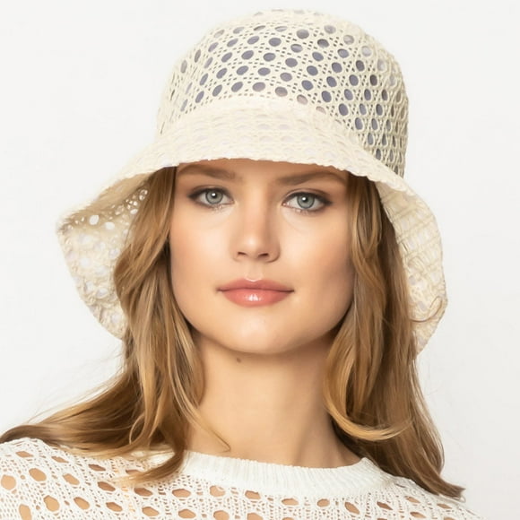 Beige Solid Mesh Bucket Hat