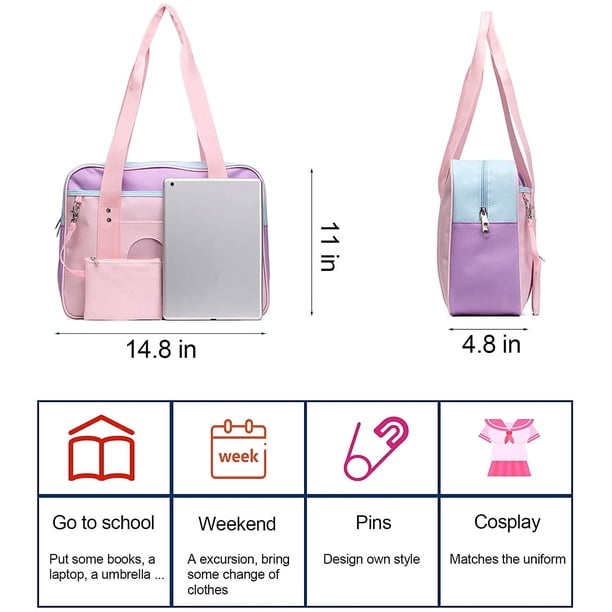 Borsa della scuola giapponese a forma di cuore, borsa Ita a forma di cuore con finestra della scuola giapponese borsa grande Jk, borsa a tracolla ragazze Lolita Cosplay Anime Tote Bag (B:Bianco