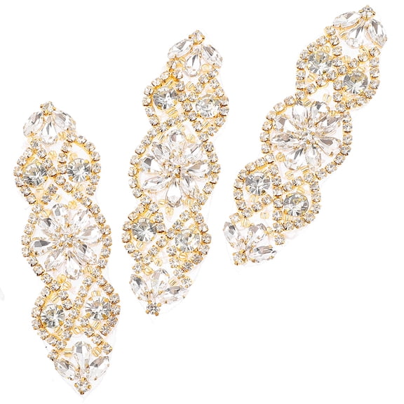 FOLOYORI 3Pcs Multi Function Golden Rhinestone Embroidered Patches for Garment Decoration