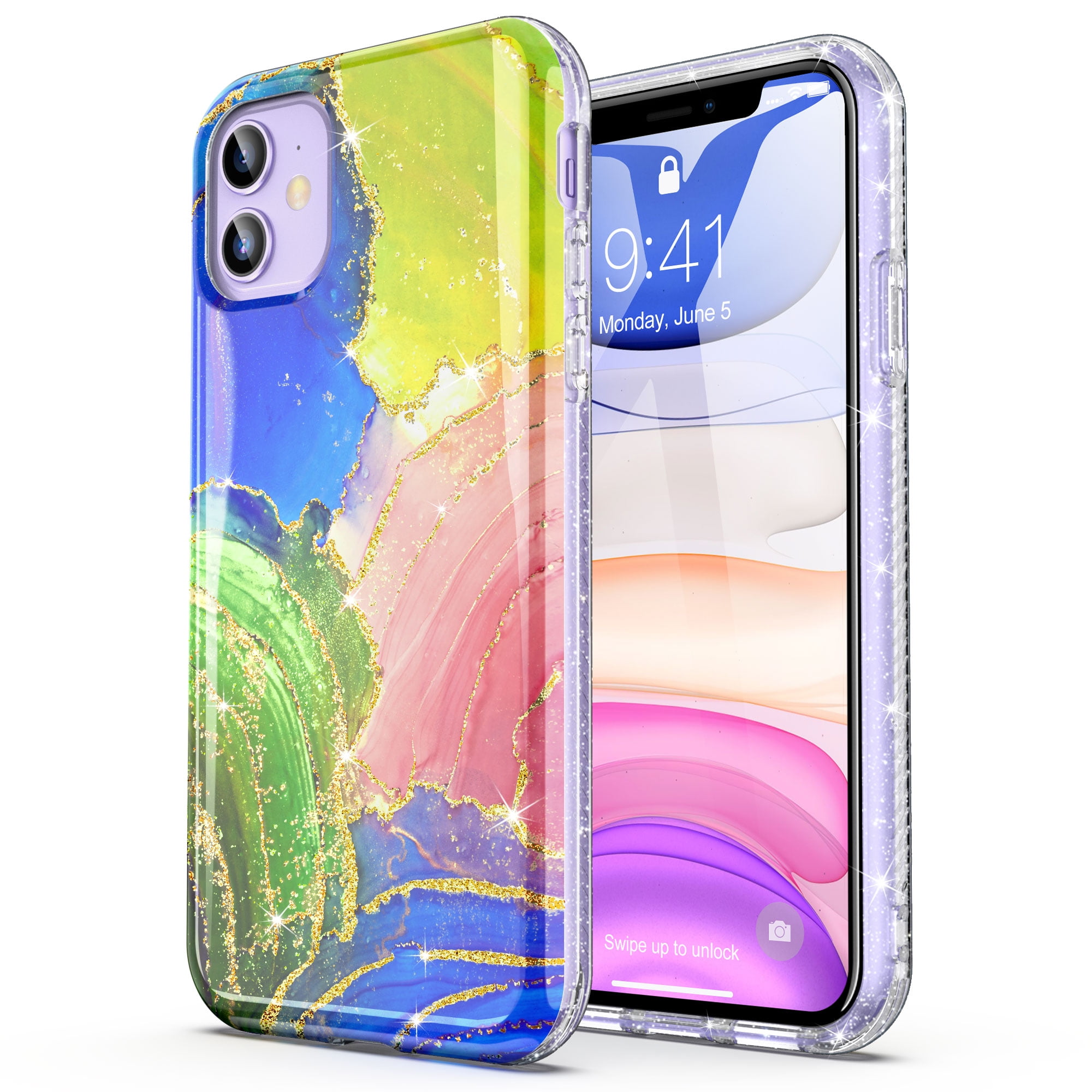 Ulak Iphone 11 Case Cute Slim Shockproof Bumper Phone Case For Apple Iphone 11 6 1 Inch For Women Girls Blue Purple Marble Walmart Com