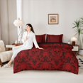 thumbnail image 5 of jejeloiu Bold Skull 7pcs Queen Bedding,Gothic Damask Bedding Comforter Set Queen For Adults,Red Black,Black Reversible, 5 of 7