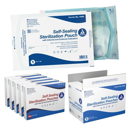 Dynarex Sterilization Pouches - Self Sealing Autoclave Bag for Medical, Dental, Tattoo & Nail Care Tools - Blue Tinted Transparent Cover, Dual Color Indicators, Size 12" x 16", 1 Case of 1,000