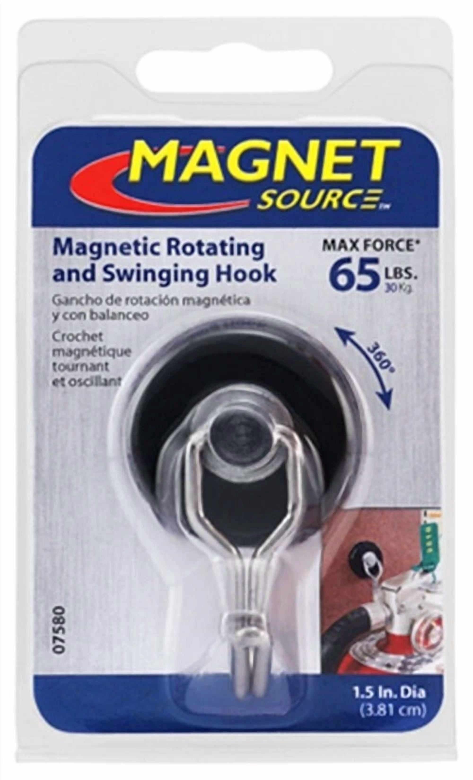 Magnet Source .29 In. L X 1.5 In. W Black Neodymium Rotating Magnetic Hook 65 Lb