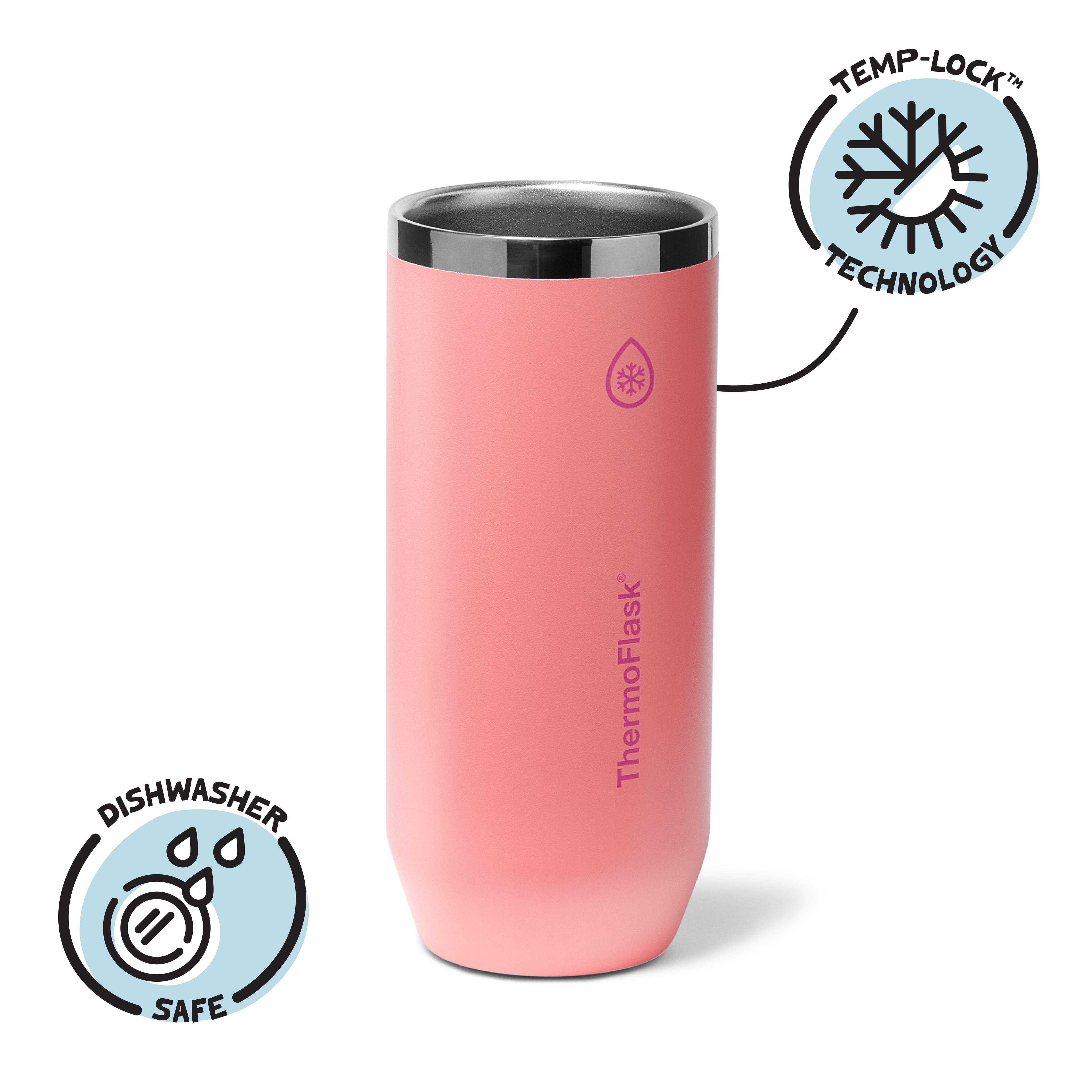 ThermoFlask 12 oz Slim Size 2-In-1 Insulated Can Cooler and Cup, Durable Stainless Steel, Non-Slip Base, Dishwasher Safe, Beverage Container, Sunkissed Coral