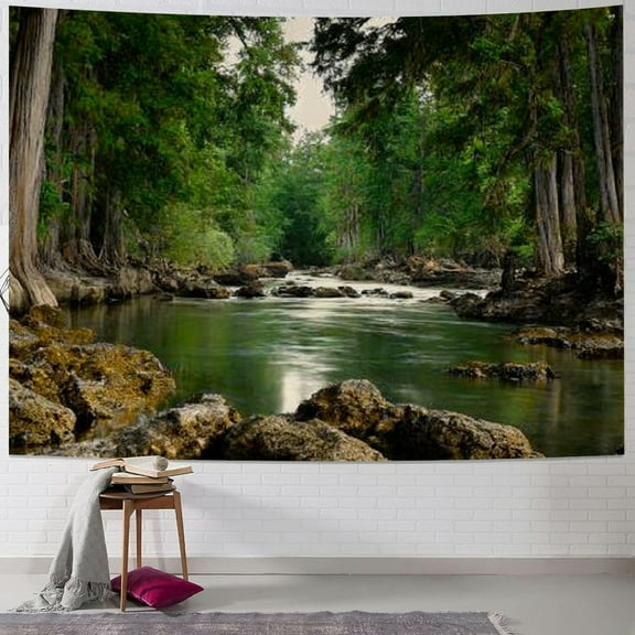 BCIIG River Rocks Trees Tapestry Wall Hanging Home Decor Art 40x30inch