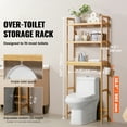 thumbnail image 2 of KFFKFF Bathroom Storage Above Toilet, 3-Level Adjustable Bamboo Organizer, Shelf Rack with Trio Hooks, Standalone Simple Setup, Efficient for Laundry Room, Compatible with Majority of Toilets, 2 of 9