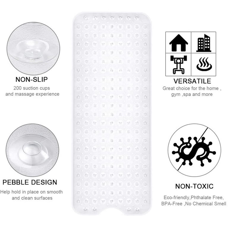 Artoflifer Baby Bath Tub Mat 39 x 16 Inches Non-Slip Shower Mats with  Suction Cups and Drain Holes, Bathtub Mats Bathroom Mats Machine Washable  with