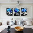 thumbnail image 3 of bedroom Wall Art for living room bathroom Wall Decor for kitchen family pictures artwork Black and white Blue rose flowers Canvas paintings 16" x 24" 3 Pieces Modern office Home decorations, 3 of 5