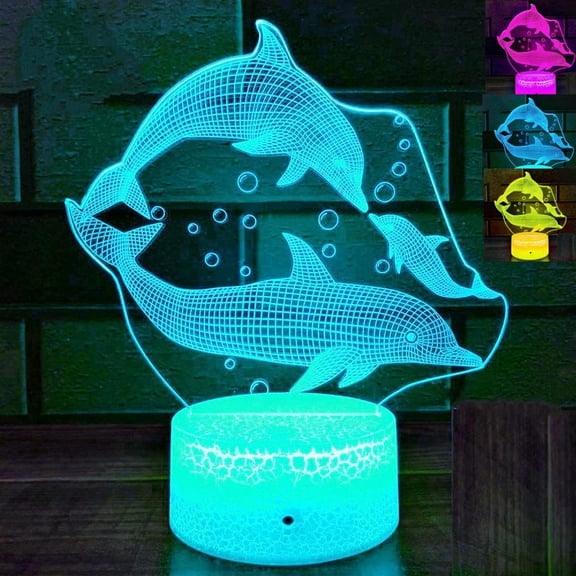 3D Dolphin Fish Night Light Table Desk Optical Illusion leld Lamps 7 Color Changing Lights LED Table Lamp Xmas Home Love Birthday Children Kids Decor Toy Gift