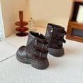thumbnail image 3 of Girl's Fold Over Ankle Boots Winter Waterproof Leather Furry Lined Round Toe Fashion Buckle Strap Zipper Motorcycle Riding Booties 1 Big Kid Brown, 3 of 6