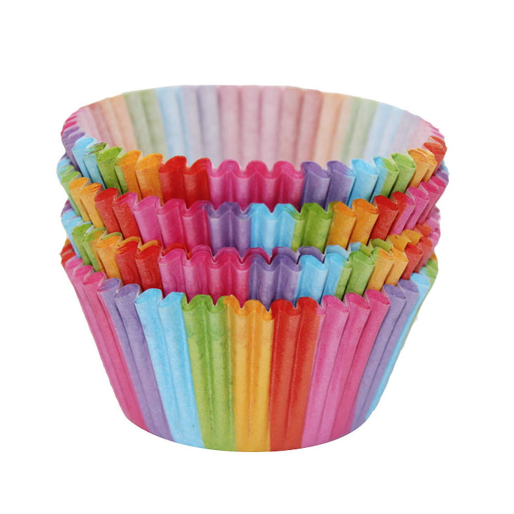 100pcs Cake Paper Cup Rainbow Baking Cups for Oven Wedding Party Birthday Cupcake Cases 