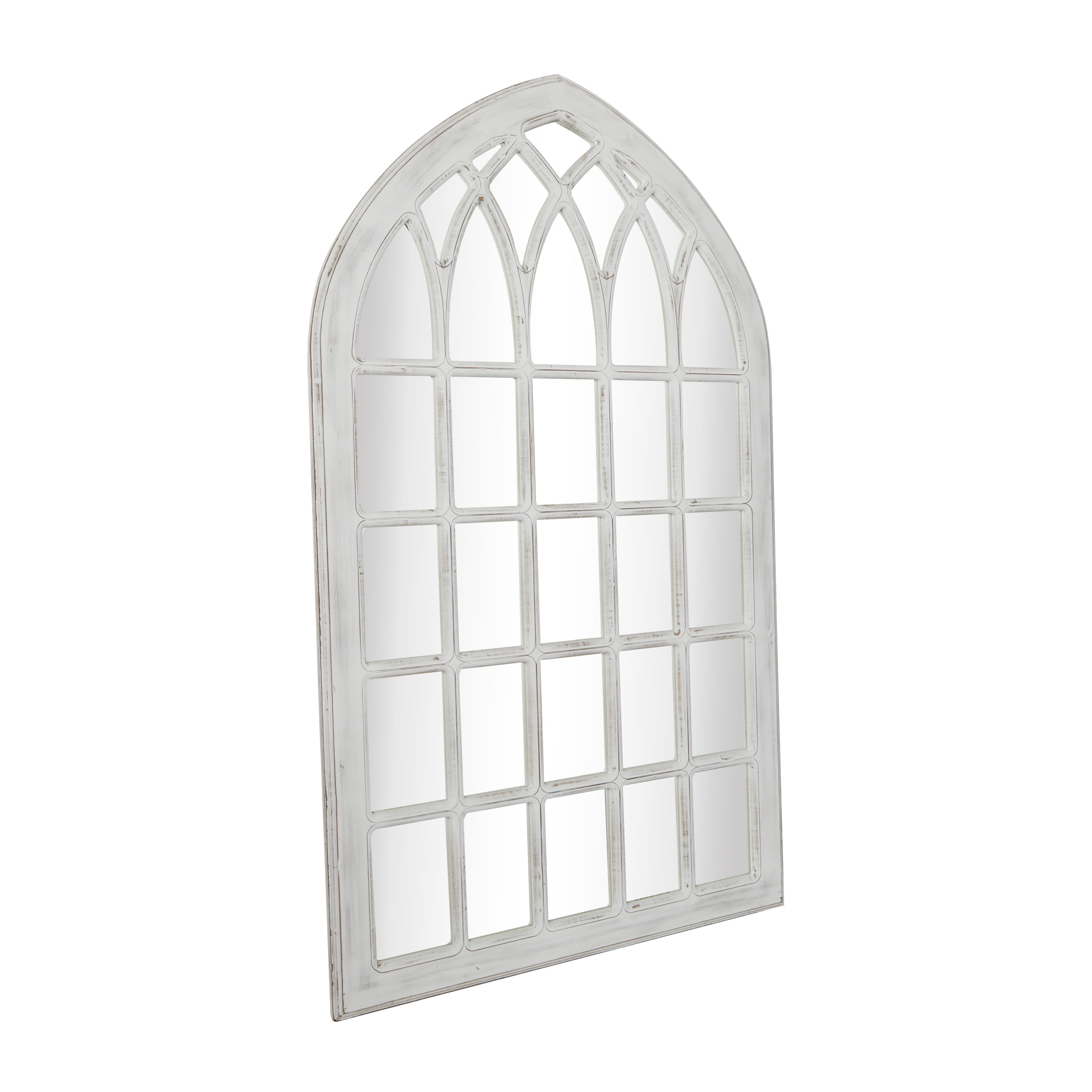 DecMode 36" x 60" White Distressed Window Pane Wall Mirror