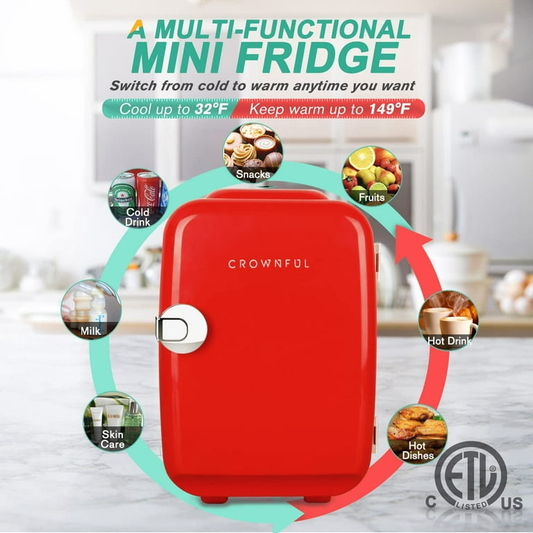  CROWNFUL Mini Fridge, 4 Liter/6 Can Portable Cooler and Warmer  Personal Refrigerator for Skin Care, Cosmetics, Beverage, Food,Great for  Bedroom, Office, Car, Dorm, ETL Listed (Green): Home & Kitchen