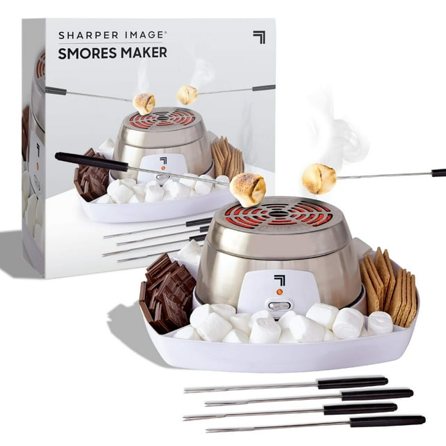 SHARPER IMAGE Machine à S'mores Électrique de Table pour l'Intérieur, Ensemble de 6 Pcs, Comprend 4 Brochettes et 4 Compartiments de Service, Nettoyage et Rangement Faciles, Sweet 16 Party, Plaisir Estival en Famille pour Enfants et Adultes