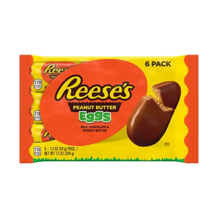 REESES, Milk Chocolate Peanut Butter Eggs, Easter Candy, 1.2 oz, Packs (6 Count)