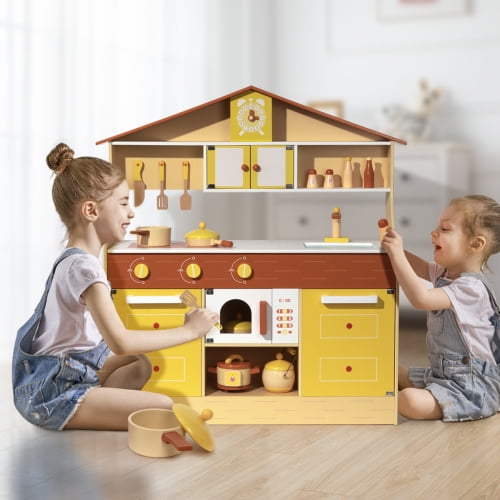 Wooden Kitchen Playset For Kids Toddlers Play Kitchen Set Toy Gift For Boys And Girls Walmart Com Walmart Com