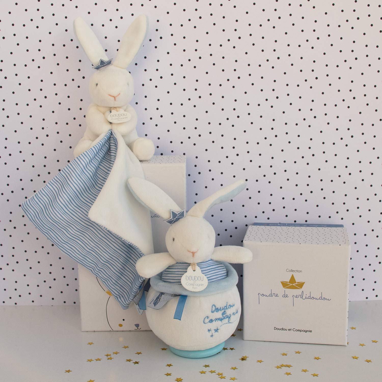 Doudou et Compagnie DC3520 Musical Toy Rabbit Matelot Blue
