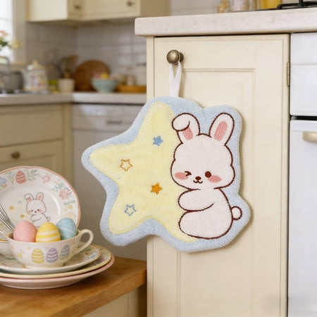 Vggrvlo Under 5 Cute Easter Bunny Star Hand Towels for Bathroom Lightweight Dish Towels Blue 9x9 Inches