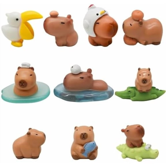 13Pcs Miniature Capybara Figurines Mini Crocodile Figures Set Cute Resin Cake Toppers for DIY Moss Landscape Dollhouse Birthday Party Decorations