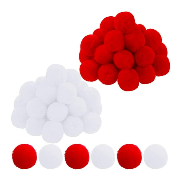 yotijay 30 Pieces Pompom Balls Kids DIY Crafts Toys Decor Gifts Red Red White
