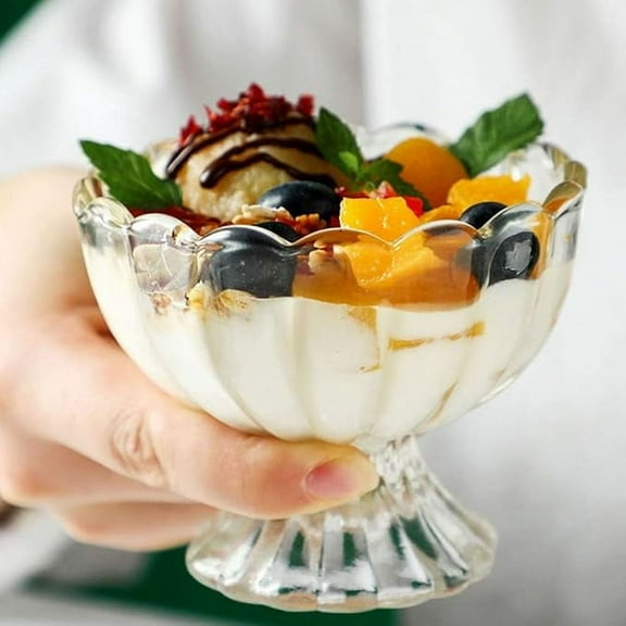 KWINTAS Ice Cream Bowl Set of 6 | Elegant Plastic Dessert Bowl | Pedestal 120 ml Lotus Ice Cream Bowl | Antarctic Flower Design | Fruit and Snacks Plastic Dessert Bowl with Fruit Topp Cup (Set of 6)