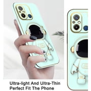 Compatible with Xiaomi Redmi 12C Case for Women Men, Ultra Soft Xiaomi Redmi 12C Phone Case with Stand Silicone TPU Plating Cute Astronaut Pattern Cases Cover (Green)