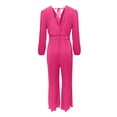 thumbnail image 4 of Yuyuzo Jumpsuits for Women Deep V Neck Long Sleeve Wrap Front Wide Leg Pants Party Rompers, 4 of 4
