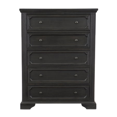 Traditional Design 5-Drawers Storage Chest 1pc Charcoal Finish Rustic Style Bedroom Furniture
