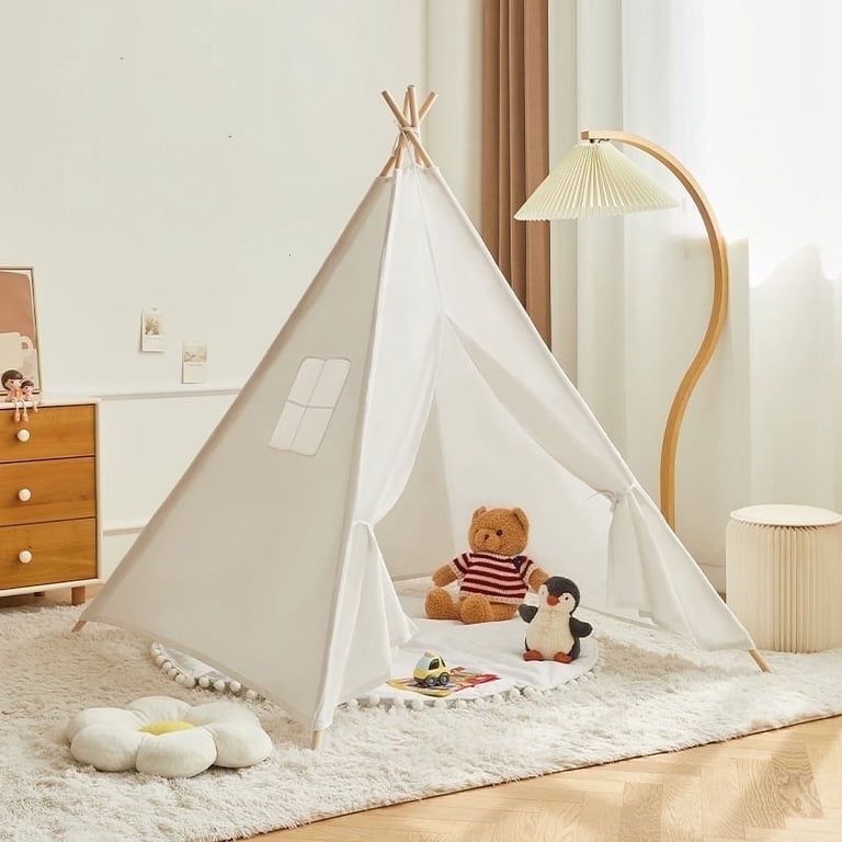 Koppop Kids Teepee Play Tent, Natural Canvas, White photo 1