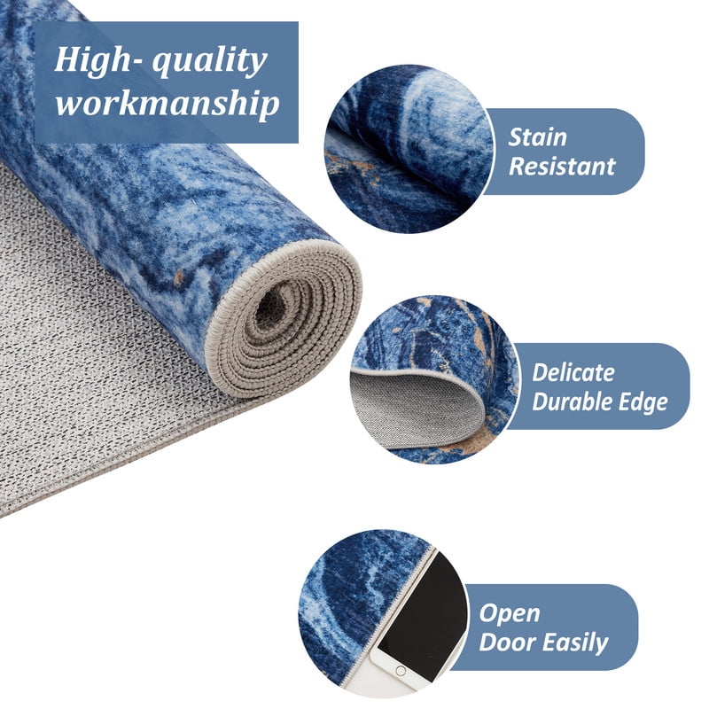 9'x12' Boho Vintage Area Rug – Soft Modern Abstract Design, Machine Washable Non-Slip Carpet for Living Room, Farmhouse, Kids Room & Dining Room Blue