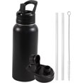 thumbnail image 1 of Insulated Water Bottle, 32oz Vacuum Stainless Steel Metal Sports Water Bottles with Stickers, Straw & Spout Lid (2 Lids), Double Walled to Keeps Hot and Cold, Leak Proof, BPA-Free, 32oz (Black), 1 of 8