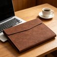 thumbnail image 2 of File Folder,Waterproof Document Pouch,Faux Leather File Organizer with Magnetic Snap for Thin A4 Document Storage,Meeting Documents Arrangement,Brown, 2 of 8