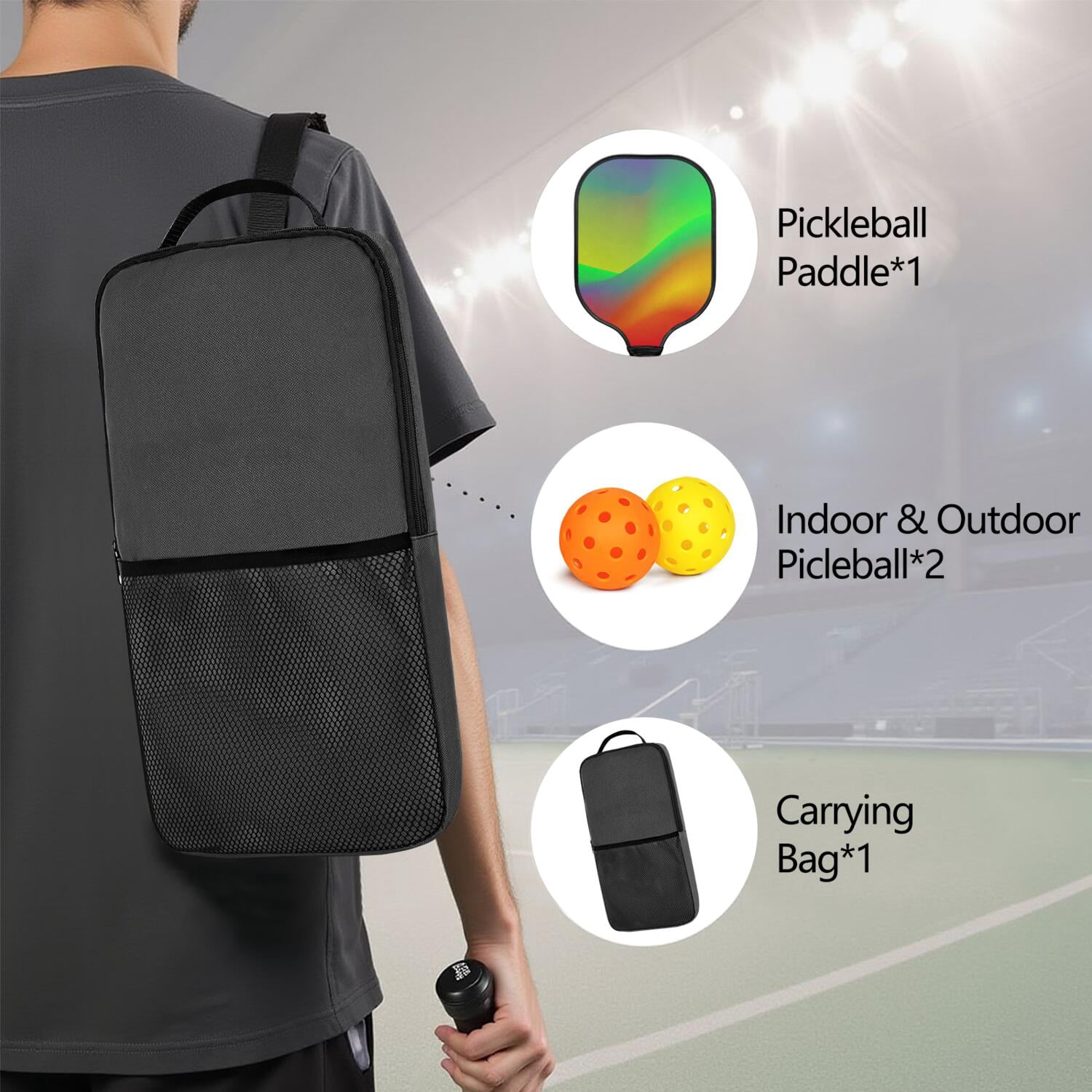 Pickleball Paddles Set Of 1, Fiberglass Surface, Fluid Smoke Aurora Art Style, 1 Paddle, 2 Balls & Bag