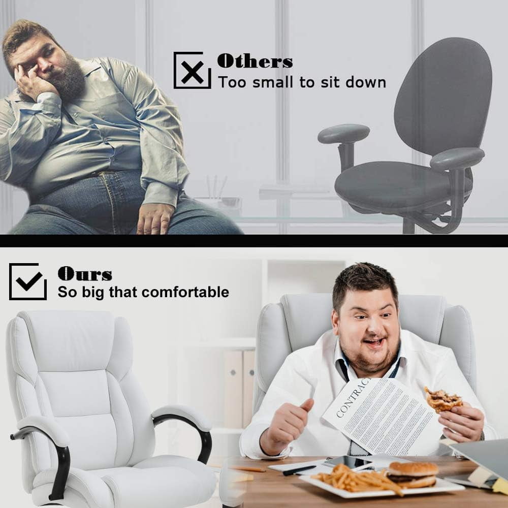 Dkelincs Big & Tall Executive Office Chair 500 lbs Capacity Heavy Duty Computer Desk Chair with Lumbar Support Armrest, White