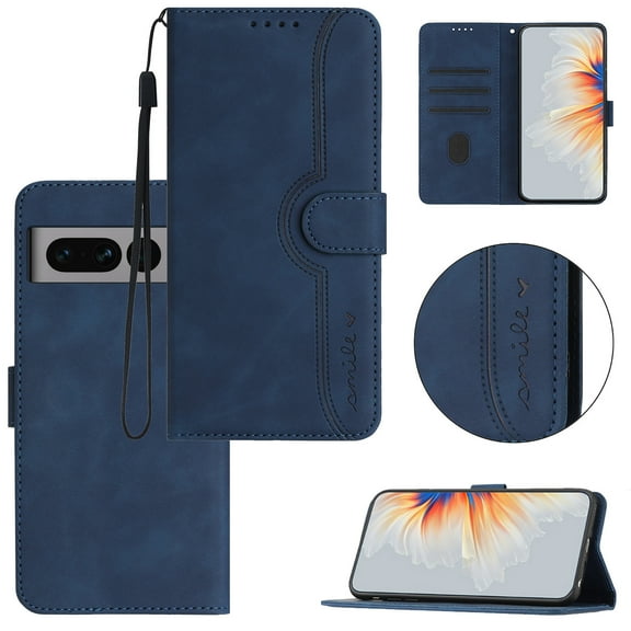 Wallet Case for Google Pixel 7 Pro, with Card Slots [RFID Blocking],Durable Flip Folio Kickstand Magnetic Closure Leather Wallet Wrist Strap Women Men Case for Google Pixel 7 Pro,Darkblue