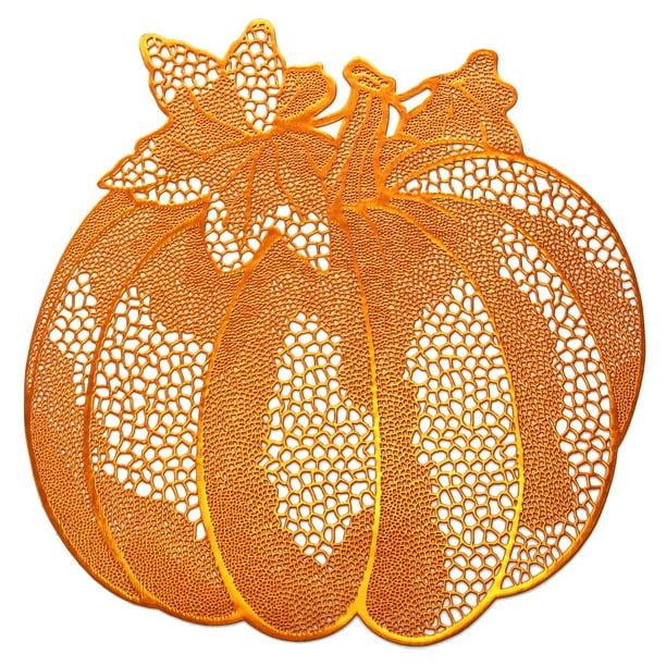 Thymat 16.5“×17" Pressed Vinyl Metallic Thanksgiving Placemats for