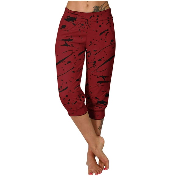 SHTXOZHI Capri Pants for Women Summer Beach Casual Cropped Pants Elastic Waisted Print Trousers