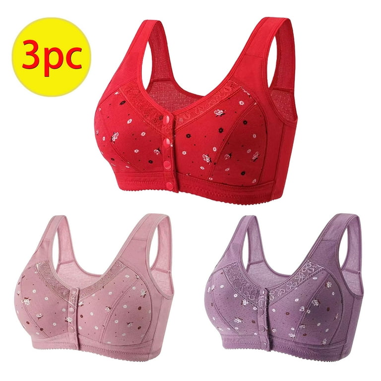 LIBRCLO 3PC Daisy Bras for Seniors Front Closure Bras for Older