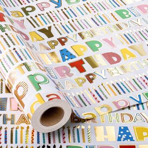 HOMERAL Metallic Foil Birthday Wrapping Paper, 17" x 33 Feet