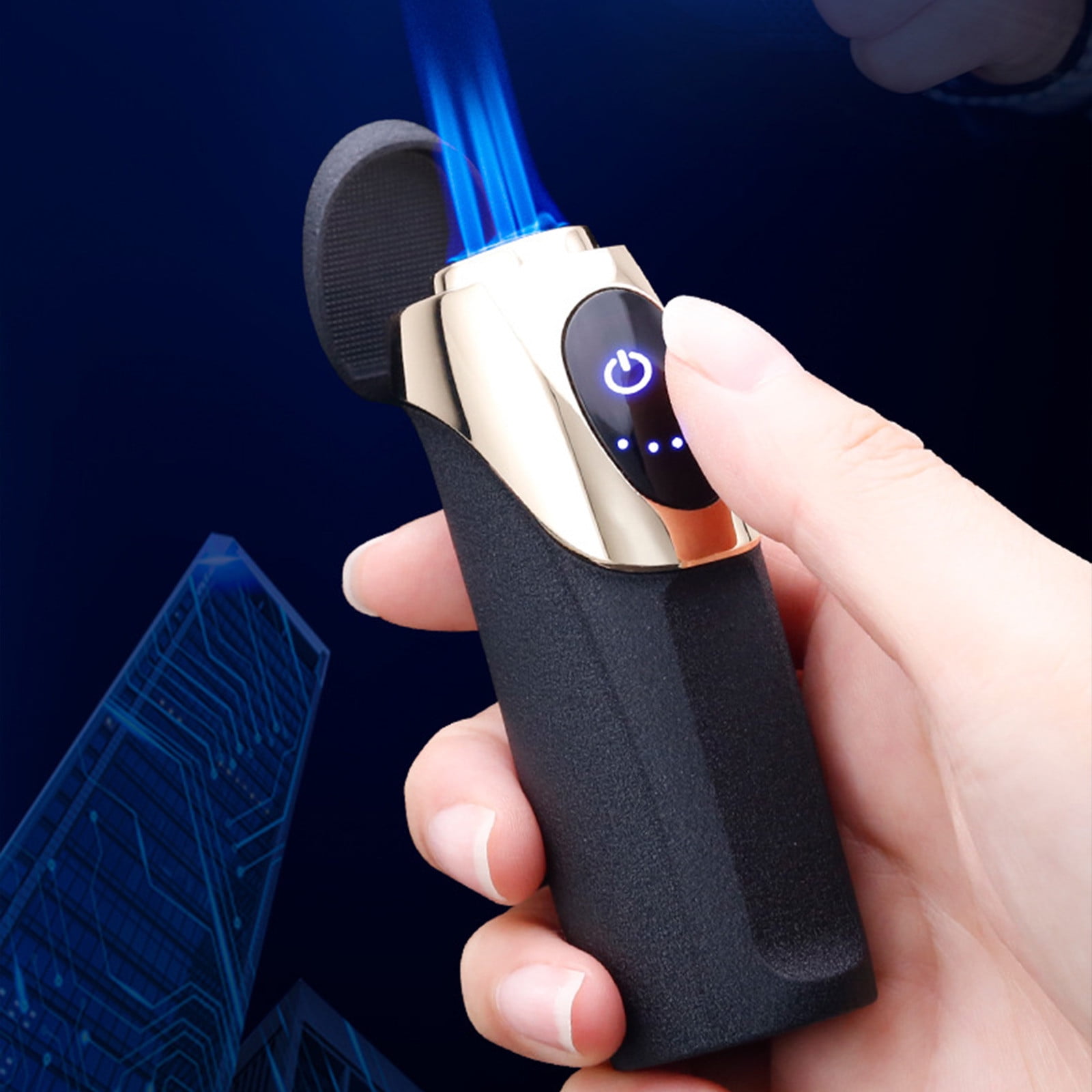 Pompotops Electric Arc Lighter Butane Torch Lighter Combination, Individualized Design Of Electric And Gas Mixed Lighters: Three Direct Blue Flame Lighters