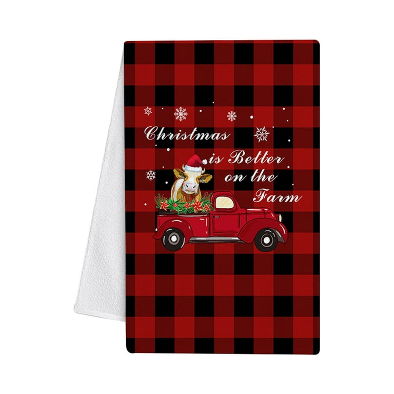 Christmas Buffalo Plaid Kitchen Towels, Absorbent Microfiber Hand Towels  for Kitchen Bathroom Bar Decorative Red Check Tartan Ultra Soft Resuable