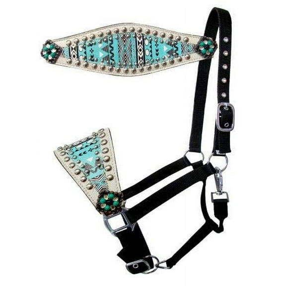 Showman Teal & White Print Nylon Bronc Halter
