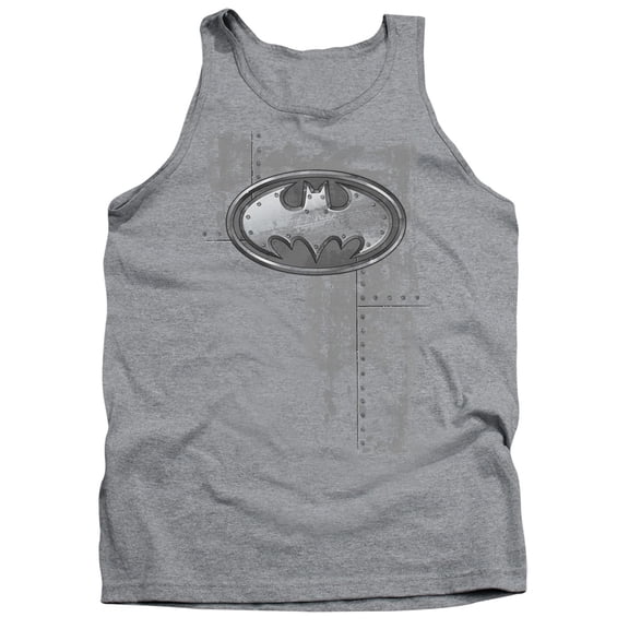 Batman Rivited Metal Logo Adult Tank Top Athletic Heather