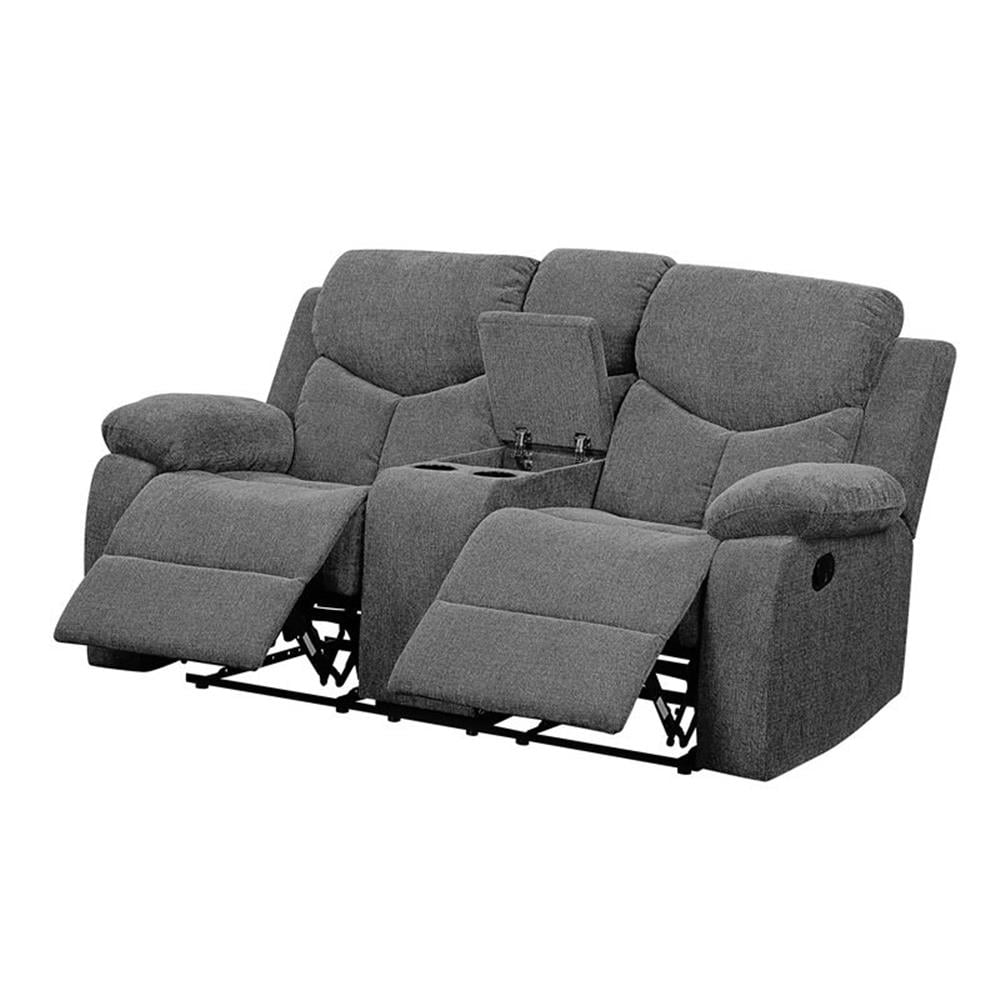 ACME Kalen Chenille Motion Reclining Loveseat with Console in Gray